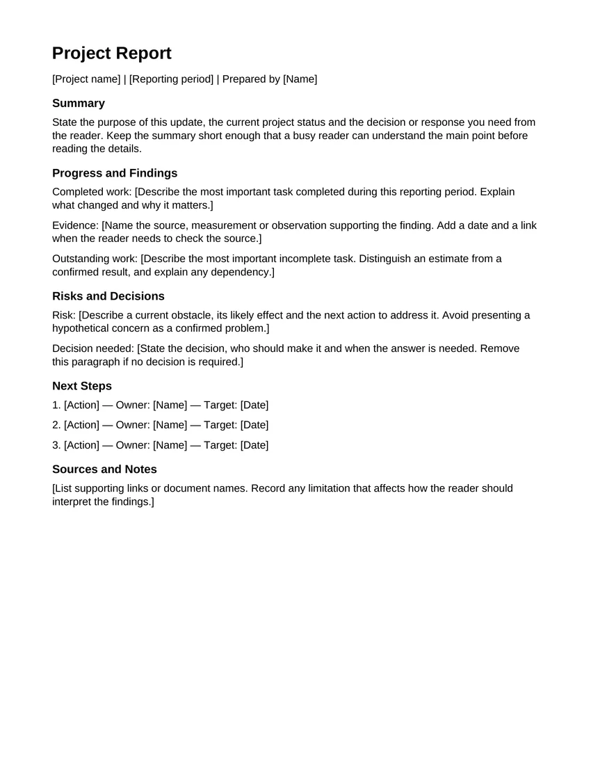 Preview of the original one-page WordCraft report DOCX template